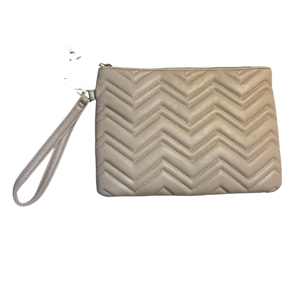 NEW Wristlet Clutch Lily & Ivy Taupe Chevron pattern Gold-tone Hardware PVC NWT